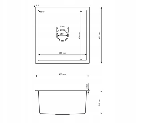 Zlewozmywak stalowy podwieszany VIVI inox