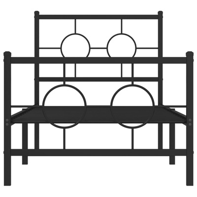 Metalowa rama łóżka z wezgłowiem i zanóżkiem, czarna, 80x200 cm
