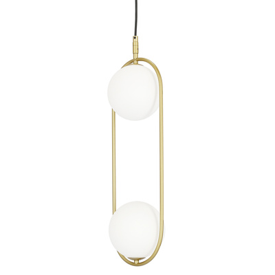Lampa wisząca CORDEL elegancka - złoty mosiądz z białymi kloszami kulkami - nowoczesne oświetlenie salonu 2x G9 LED