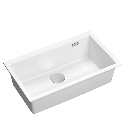 LOGAN 110 GraniteQ zlewozmywak snow white 76x44x23,5 cm 1-komorowy podwieszany z syfonem manualnym stal szlachetna