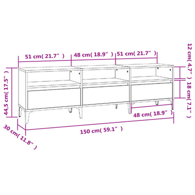 vidaXL Szafka pod TV, przydymiony dąb, 150x30x44,5 cm