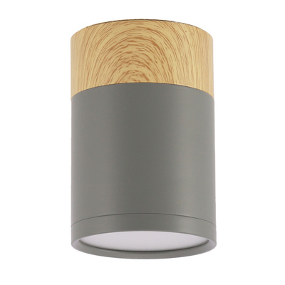 Lampa sufitowa tuba szaro-drewniana okrągła 1xGU10 natynkowa