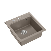 Zlewozmywak granitowy PETER 110 – jednokomorowy, wpuszczany, soft taupe/elementy stalowe, Quadron