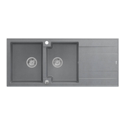 EVAN 121 GraniteQ zlewozmywak z syfonem Push To Open 2-komorowy z/o (1160x500x210; kom. 420x340) silver stone / elementy stalowe