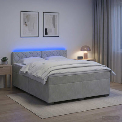 Łóżko Box Spring z materacem i LED jasnoszary 140 x 190 cm