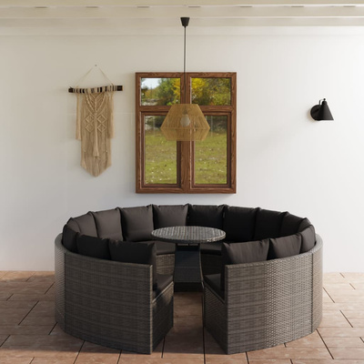 9-częściowa sofa do ogrodu, z poduszkami, polirattan, szara