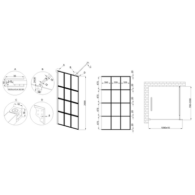 Kabina walk-in ii 110x200cm geometryczna 8mm shiny-glass czarny AK-32-117-S Invena