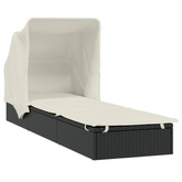 vidaXL Leżak ze składanym dachem, czarny, 213x63x97 cm, polirattan