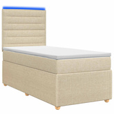 Łóżko z box spring LED z materacem kremowy 90 x 190 cm tkanina