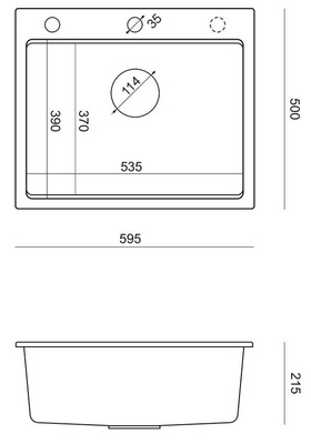 Quadron | KURT 110 | kuchenny zlewozmywak granitowy CZARNY mat | wymiary: 59,5 x 50 x 21,5 cm | akcesoria: syfon, dozownik, deska, Qmata | 1-komorowy wpuszczany | podbudowa szafki: od 60 cm