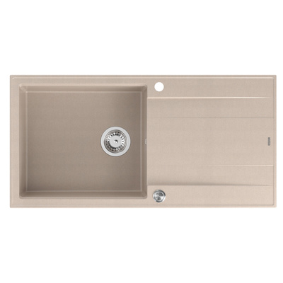 Zlewozmywak granitowy EVAN 146 XL  – jednokomorowy, wpuszczany, pearl beige/elementy stalowe, Quadron