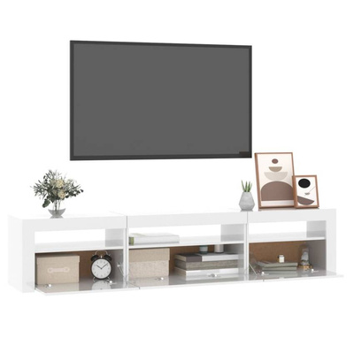 vidaXL Szafka pod TV z oświetleniem LED, biała z połyskiem195x35x40 cm
