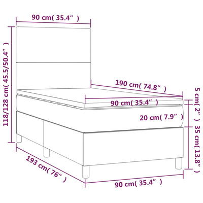 vidaXL Łóżko kontynentalne z materacem, niebieskie, tkanina, 90x190 cm model standard