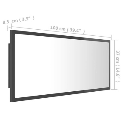vidaXL Lustro łazienkowe LED, wysoki połysk szare, 100x8,5x37cm, akryl