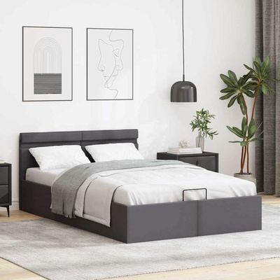 vidaXL Rama łóżka z podnośnikiem i LED, szara, ekoskóra, 140 x 200 cm