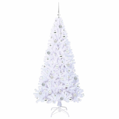 Sztuczna choinka z 300 diodami LED Biały 180 cm PVC i stal