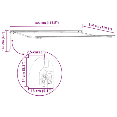Ręcznie zwijana markiza, brązowa, 400x300 cm