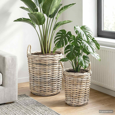 Kosz na rośliny 2 szt. Naturalna szarość Rattan Kubu