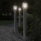 Lampy ogrodowe na słupku, 3 szt., srebrne, 110 cm, stal