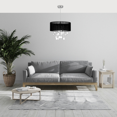 Lampa wisząca czarny abażur organza + kryształy Leda 31-84316