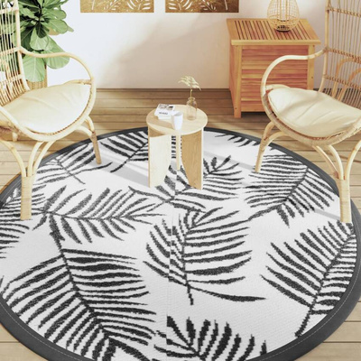 vidaXL Dywan na zewnątrz, biało-czarny, ?200 cm, PP model standard
