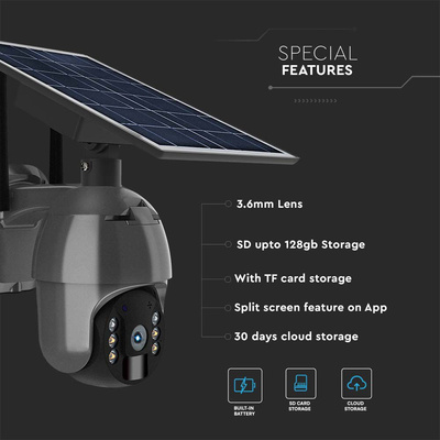 1080P Kamera zewnętrzna WiFi SMART z panelem solarnym / Sensor / IP65 / Czarna