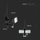 18W Naświetlacz LED SMD z czujnikiem ruchu i kamerą / Wifi / Barwa:6000K / Obudowa: Czarna