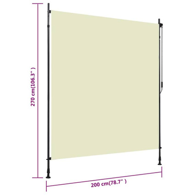 vidaXL Roleta zewnętrzna, 200x270 cm, kremowa