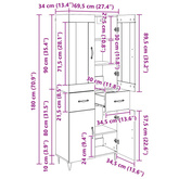 Highboard Czarny Dąb 69,5 x 34 x 180 cm Drewno inżynieryjne
