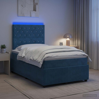 Łóżko z box spring LED z materacem niebieski 120 x 200 cm Welur