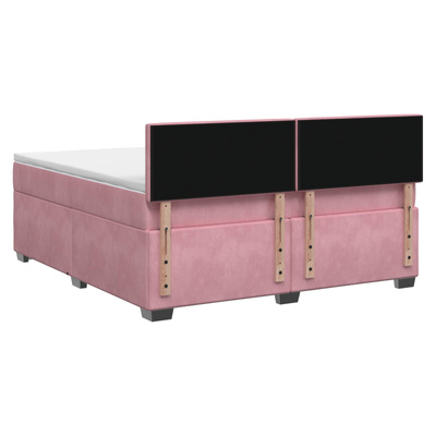 Łóżko Box Spring z materacem i LED różowy 160 x 200 cm Welur