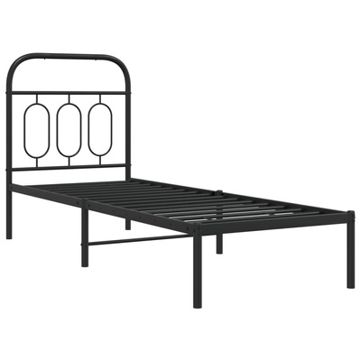 Metalowa rama łóżka z wezgłowiem, czarna, 75x190 cm