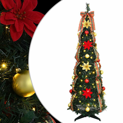 Sztuczna choinka z 100 diodami LED Zielony 155 cm PVC