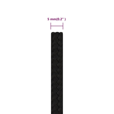 vidaXL Linka robocza, czarna, 5 mm, 25 m, poliester