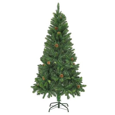 vidaXL Sztuczna choinka z lampkami i szyszkami, zielona, 150 cm
