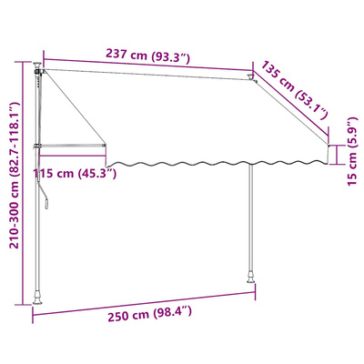 Markiza zwijana ręcznie, 250 cm, niebiesko-białe pasy