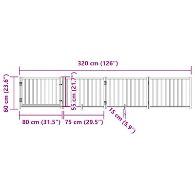 Składana bramka dla psa, z drzwiami, 4 panele, czarna, 320 cm