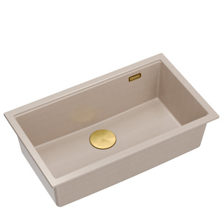 Zlewozmywak granitowy LOGAN 110 – jednokomorowy, podwieszany, pearl beige/elementy złote, Quadron