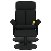 vidaXL Fotel masujący z podnóżkiem, czarny, obity tkaniną