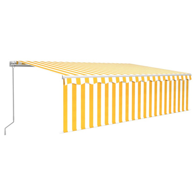 Ręcznie zwijana markiza z zasłoną i LED, 5x3 m, żółto-biała