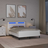 Ramka łóżka z paskami LED Biały 140 x 190 cm Ekoskóra