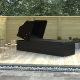 vidaXL Leżak z zadaszeniem i poduszką, polirattan, czarny