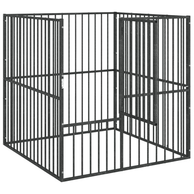 Kojec dla psa, 4 panele, czarny, stal galwanizowana