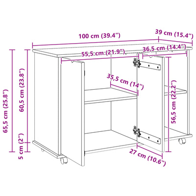 Rolkowa szafka Biały 100 x 39 x 65,5 cm Lite drewno sosnowe