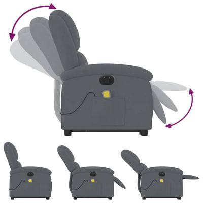 vidaXL Podnoszony fotel masujący, elektryczny, rozkładany, ciemnoszary