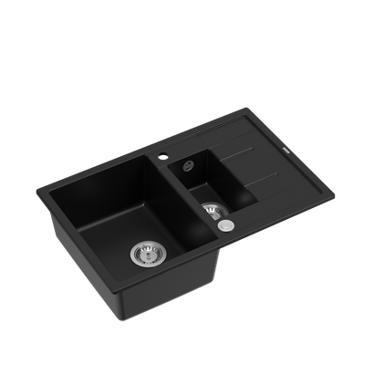 MORGAN 156 GraniteQ zlewozmywak pure carbon z syfonem Push To Open okrągły 1,5-komorowy z/o / stal szlachetna