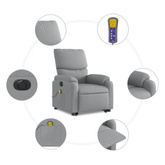 vidaXL Podnoszony fotel masujący, elektryczny, rozkładany, jasnoszary