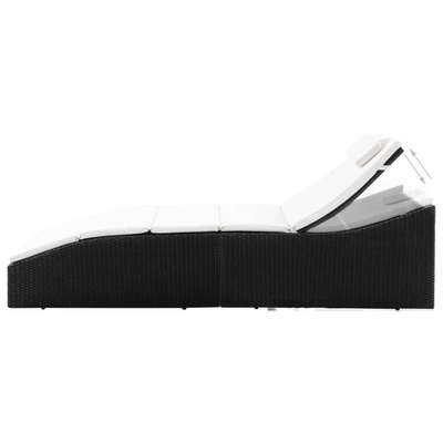 vidaXL Leżak ogrodowy z poduszką, rattan PE, czarny