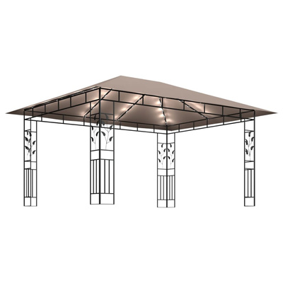 Altana z moskitierą i sznurem lampek LED, 4x3x2,73 cm, taupe
