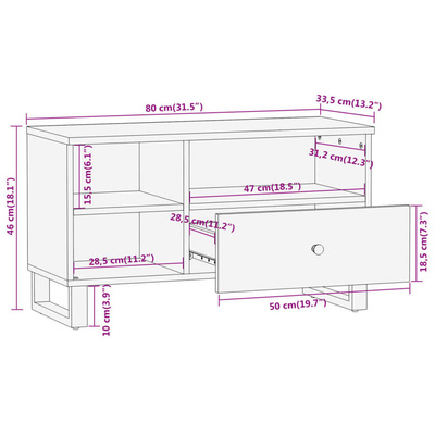 vidaXL Szafka pod TV, brązowo-czarna 80x33,5x46 cm, lite drewno mango